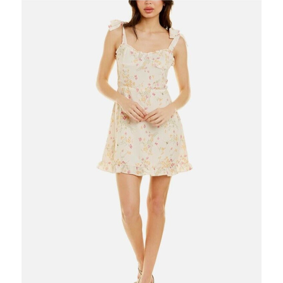 New 70°F/21°C Womans Sz Medium Ivory Floral Printed Short Dress Tie NWT - Picture 1 of 8
